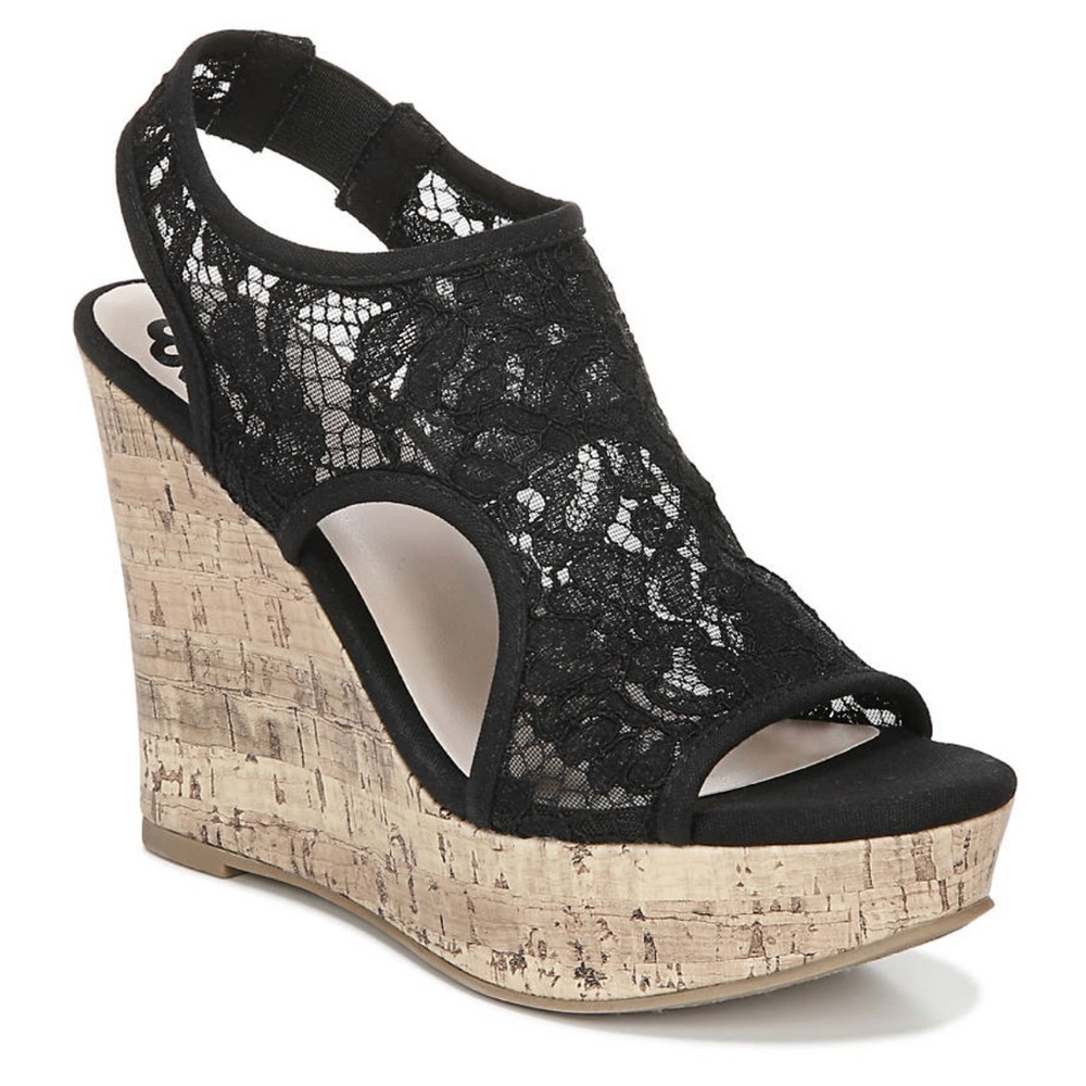 FERGALICIOUS by FERGIE Vandalia Wedge Brand New Black Sexy Lace Women’s 8.5
